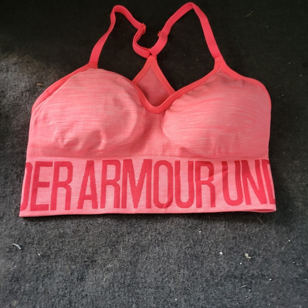 Under Armour Sports Bra Womens Small Pink Excellent Seamless Racerback‎ Gym Yoga